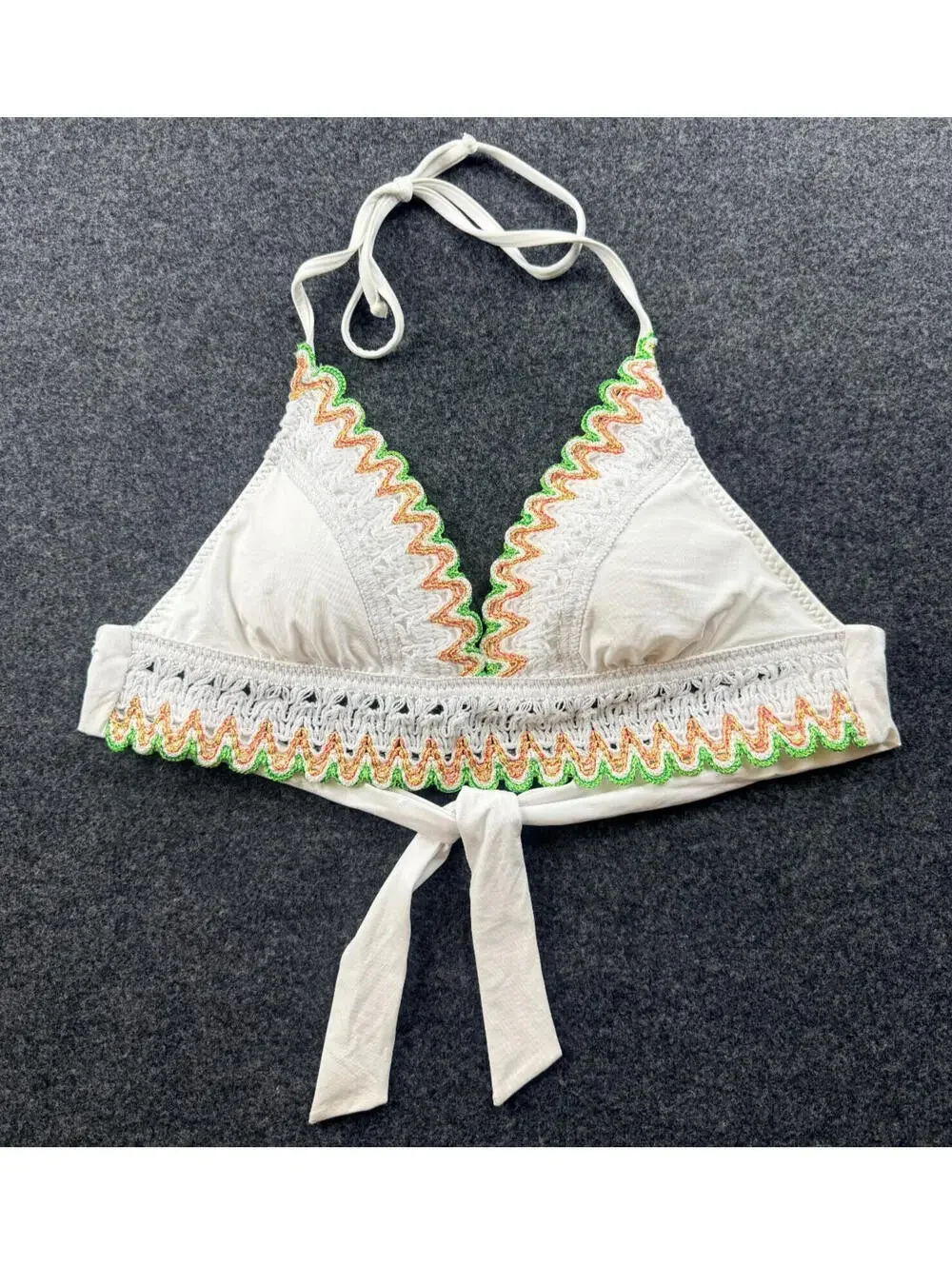 Becca‎ Womens Medium White Crochet Halter Tie Back Bikini Top NWT